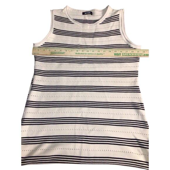 BTFBM Neutral Stripe Side Slit Midi Dress Knit Contemporary Coastal Boho Large - Picture 6 of 7